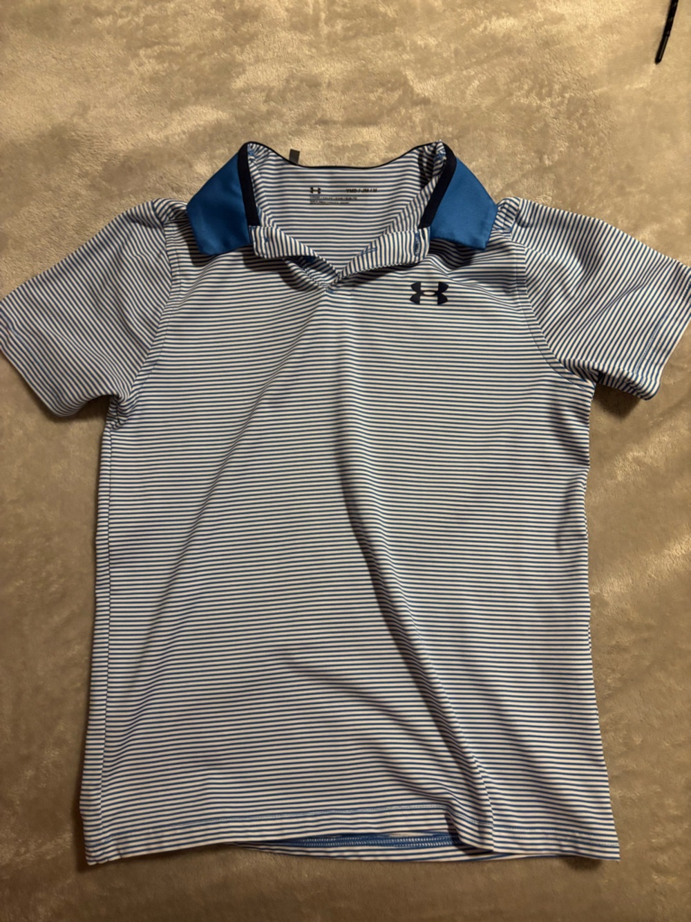 Under Armour Boys White and Navy Striped Polo